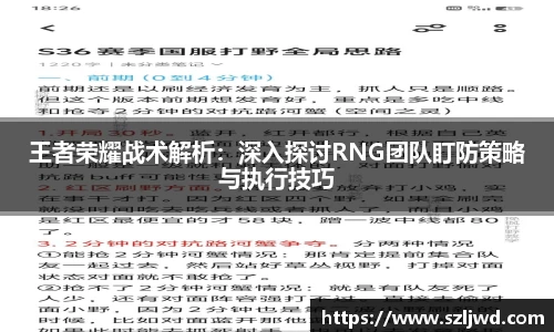 王者荣耀战术解析：深入探讨RNG团队盯防策略与执行技巧