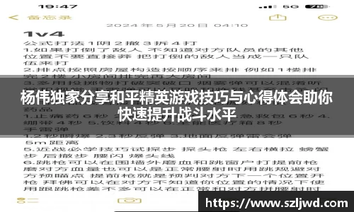 杨伟独家分享和平精英游戏技巧与心得体会助你快速提升战斗水平